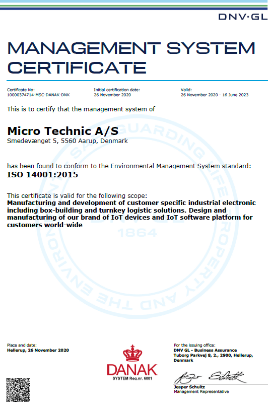 ISO14001:2015 certificate in 2020